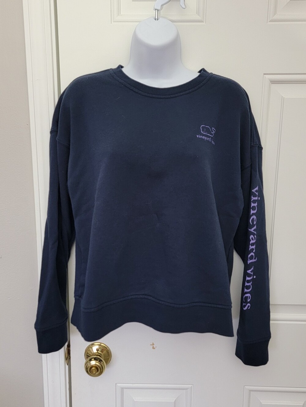Vineyard Vines Womens Navy Crew Neck Pullover Sweatshirt Logo Graphic Print M